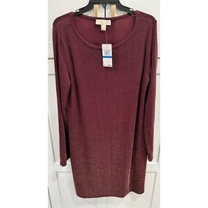 NWT Michael Kors Sparkle Knit Dress Merlot Gold Long Sleeve Party‎ XL
